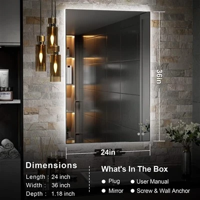 مرآة LED مقاس 24 × 36 بوصة